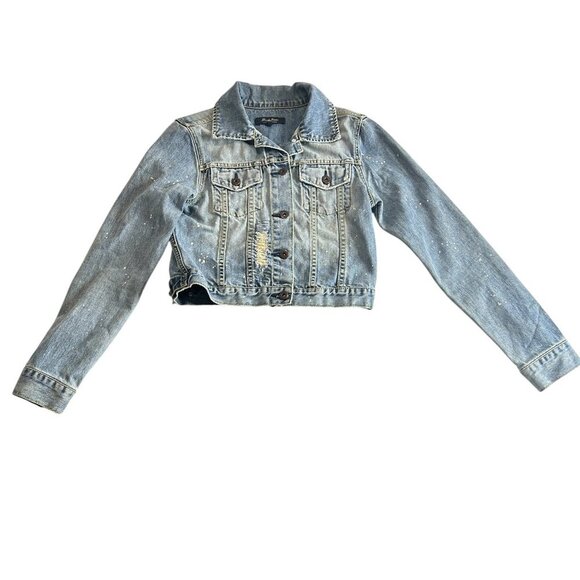 Vintage Brody Girls Denim Cropped Jacket Jean Distressed Bleached Sz M Faded - Picture 2 of 8